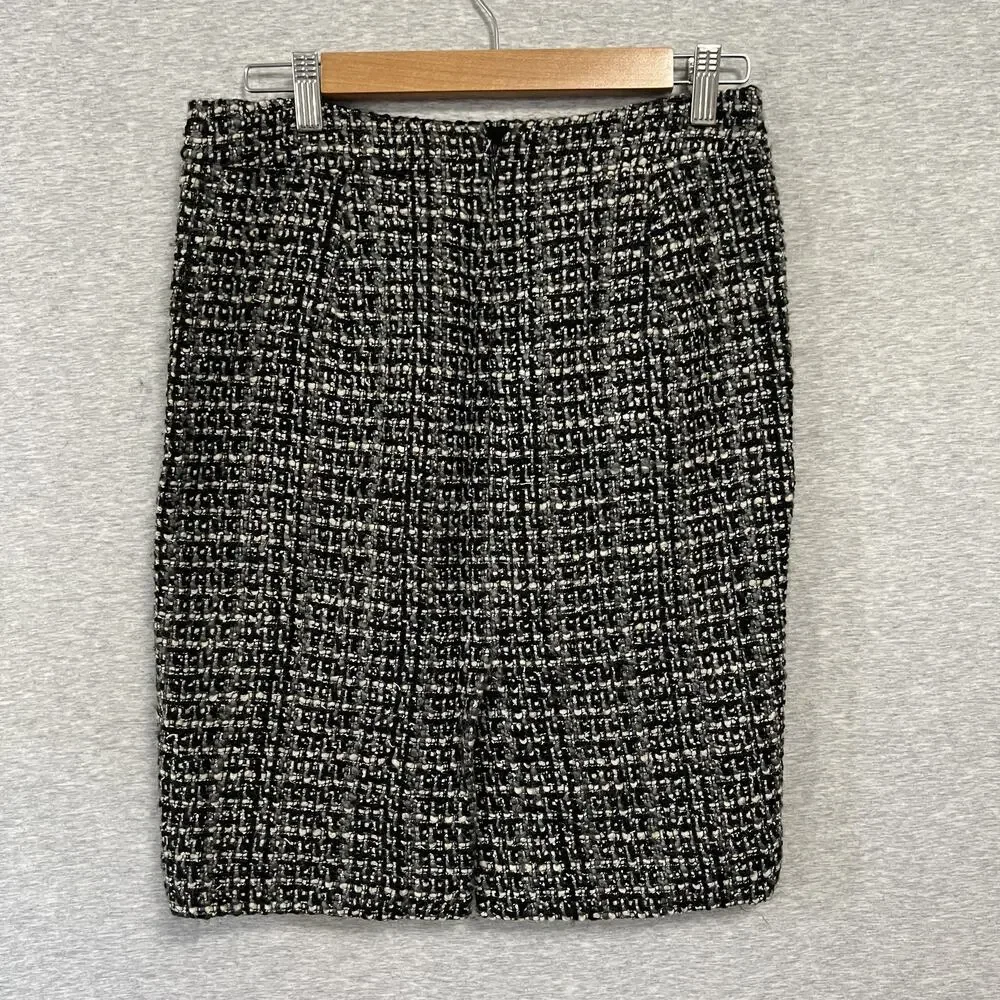 J Crew‎ The Pencil Skirt Womens 2 Black Gray White Tweed Wool Blend Lined Career